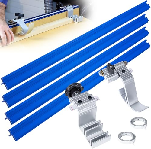 KMS8000 Precision Trak and Stops Kit Track Guide Woodworking Tool Saw Guide Measuring System for Miter Saw Radial Arm Saw Drill Press Table Saw Fence Accessories Precise Repeatable Cutting Set