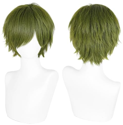 YEESHEDO Peluca unisex verde oscuro corto Bob Anime Cosplay peluca de pelo corto, capa natural, liso, pelo esponjoso, fiesta, disfraz, peluca para mujer, hombre, niño, niña (verde oscuro)