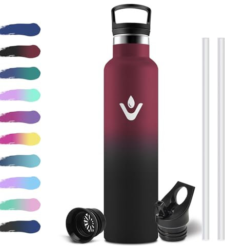 Borraccia Acciaio Inox 1 Litro, Bottiglia Termiche con Cannuccia, Isolamento Sottovuoto, Borraccia Termica Riutilizzabile, a Prova di Perdite, senza BPA, Termos per Scuola, Gimnasio, Campeggio