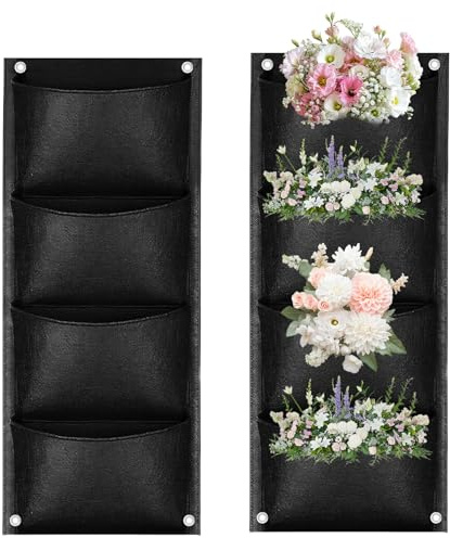 LUMOOM 2 Stück Hängend Pflanzbeutel, Pflanztaschen Wand, Vertikale Wand Pflanzer Pflanztaschen Filz, Pflanzenwand Outdoor, für Gärten, Balkone, Höfe, Home Dekoration(4 Taschen)