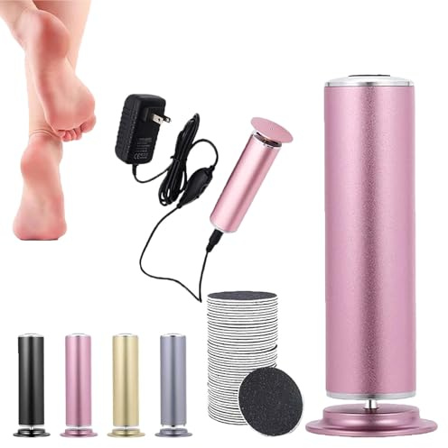 Dermaglide Hornhaut Entferner, Derma Glide Pro Hornhautentferner Mit 60 Schleifpapier-Pads, Profi Hornhautentferner Fußpflege Pediküre Set (Rosa)