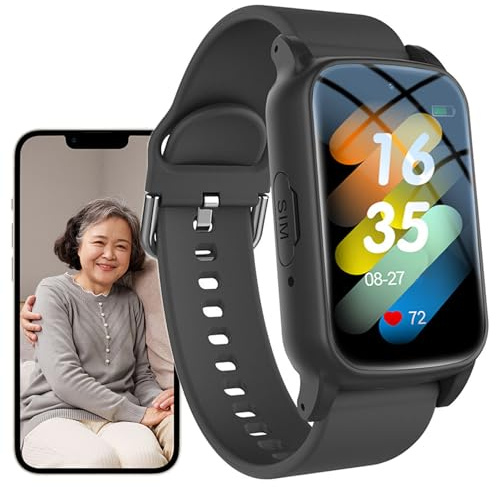 Reloj Localizador Personas Mayores Reloj Inteligente con Detector de Caídas, Aviso de caída, Botón SOS, Localizador GPS para Personas Mayores o AlzheimerBlack,One Size