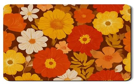 Floral Dish Drying Mats For Kitchen Counter, Vintage Floral Absorbent Rubber Dish Drainer Mat, Autumn PU Leather Drying Pad For Kitchen Coffee Bar 12x20 Inch