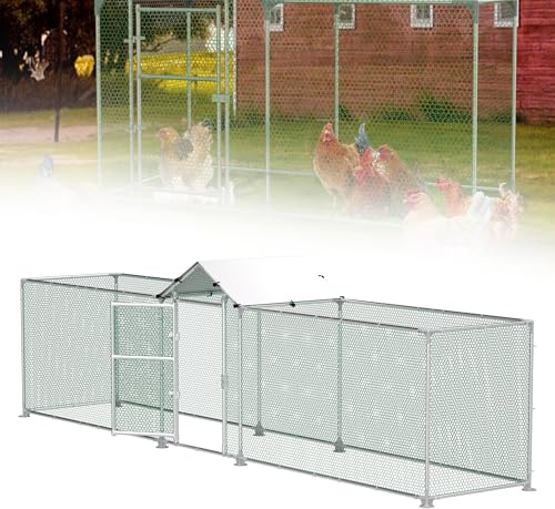 QEENTOE Hühnerhaus Freilaufgehege aus Verzinktes Stahlrohr,Mit PE Dach&Bodennägeln Hühnerstall,PVC beschichtetem Drahtgitter Hühner Schutzraum perfekt für Garten,Bauernhof Haltung- 5x1m(LxB)