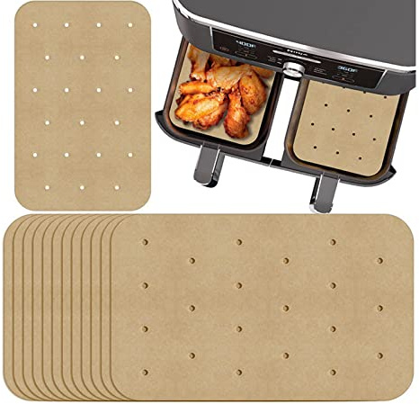 200PCS Air Fryer Baking Paper, Unbleached Parchment Paper Rectangle Perforated, Non-Stick Liner Mat, Cheesecake Kitchen Baking Tools Disposable Baking Tray for Ninja Foodi Microwave BBQ