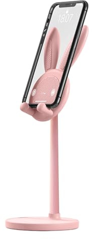 Kanin telefonhållare – justerbart sött stativ, tjockt fodral kompatibelt fäste, dekorativt tecknat tillbehör, söt mobiltelefonstativ, förtjusande kanin mobilhållare | med lekfull kanindesign för