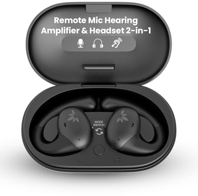 Avantree AcuEar Pebble 2 - Hearing Amplifier for Seniors with Remote Mic, Open Ear Bluetooth Headphones, Personal Sound Amplifier, up to 50dB Voice Boost for Clear Listening, 30m Range