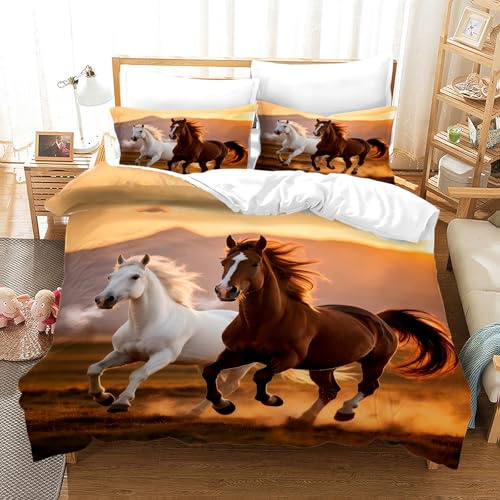 IUNTWEIE Horse Bed Linen, 3D Horse Bedding Sets with Zip, Super Soft Comfortable Microfibre Bed Linen, 3-Piece Duvet Cover 220 x 240 cm + 2 Pillowcases 50 x 75 cm (Horse 7, 135 x 200 cm)