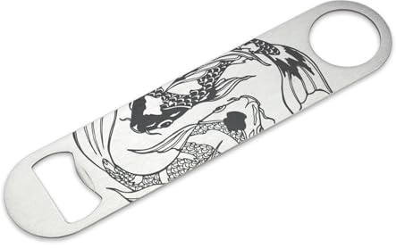 Japanese Koi Fish Bottle Opener Bar Blade – Printed Metal Stainless Steel Beer Opener, Bold Bar Accessory & Gift