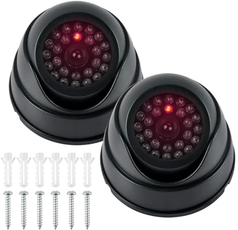 ZOGPLG Dummy Cameras Fake CCTV 2PCS, Dome Dummy Fake Security CCTV Camera Simulation Monitor with Flashing LED Light, Dummy CCTV Camera Outdoor Indoor, Dummy Fake Camera Waterproof with Accessories
