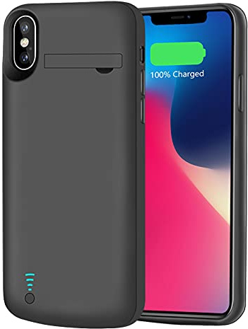 RUNSY Battery Case Compatible with iPhone X/XS, 5000mAh Rechargeable Extended Battery Charging Charger Case, Support Wired Headphones (5.8 inch) Black