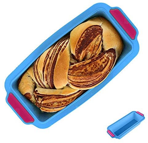 KeepingcooX Bread Pan, 2.5 Deep Loaf Pan Silicone Non-Stick Baking Tray Rectangle Cake Bakeware Set with Handles, Easy to Clean