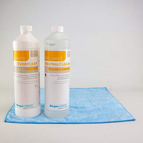 Berger Kit d'entretien pour parquet | 1 L Brilliance Everclear L93 brillant + 1 L de nettoyant neutre | + chiffon premium | parfait pour tous les sols en bois