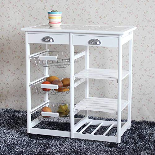 FRITHJILL Kitchen Island Cart,Drawer 3-Basket 3-Shelf Storage Rack with Rolling Wheels Rolling Microwave Stand Baker Cart Trolley Table