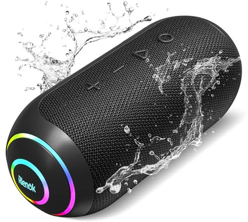 RIENOK Cassa Bluetooth Portatile Potente 35W IPX7 Impermeabile Altoparlante Bluetooth Doppie Trombe, Vero Stereo Senza Fili, Luce LED, Supporto Scheda TF & AUX