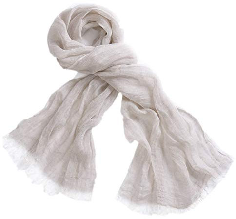 Prettystern Herren Damen Meliert Unifarbe Sommer-Schal lang leicht Leinen-Tuch - T08 Natur