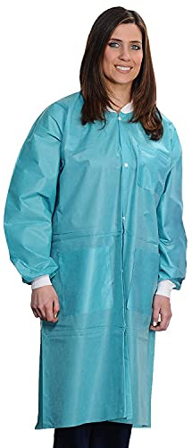 Medical Nation 10 Pack Disposable Lab Coats - Durable 50g SMS Knee Length Reusable Lab Coat with Knit Cuffs and Pockets, Unisex | Perfect for Dental, Hospitals, Pharmacies, Labs, Clinics- Teal, Large