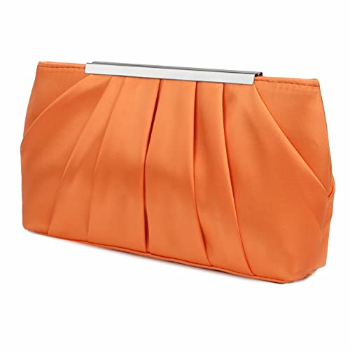 Jywmsc Dam satin aftonväska elegant satin plissé kväll kuvertväska för kvinnor silver bröllop handväska, Orange