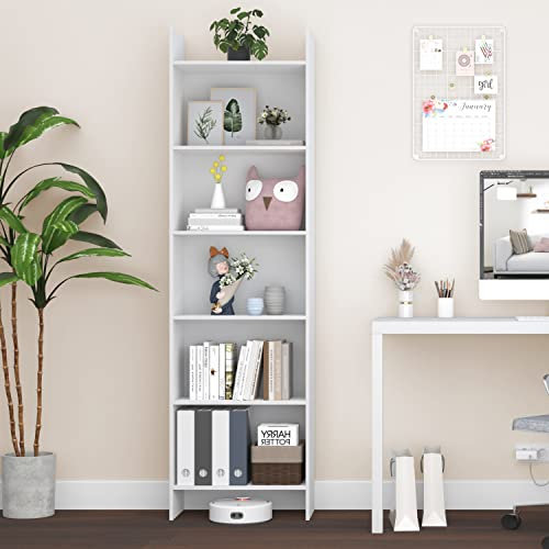 Hzuaneri Bücherregal, Regal, Standregal, Büroregal, mit 6 Fächern, offen, für Wohnzimmer, Arbeitszimmer, Büro, als Raumteiler, 24 x 48 x 170 cm, Weiß 01103XBC