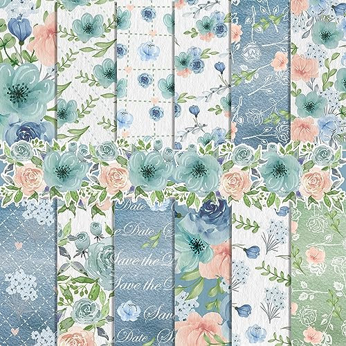 VIVIQUEN 24 Blatt blaues florales doppelseitiges Scrapbook-Papier, 30x30 cm, Blumen-Bastelpapier, flach gefaltet, für DIY-Dekoration, Hintergrund, Kartenherstellung, Junk-Tagebuch, Dekoration