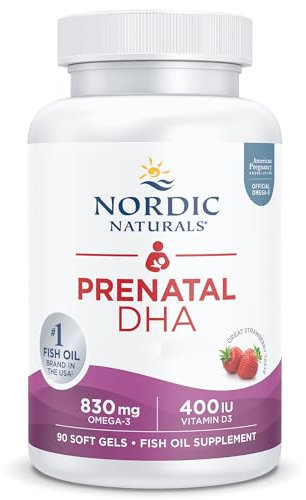 Nordic Naturals, Prenatal DHA, 830mg Omega-3 with EPA and DHA, High Dosage, Strawberry Flavour, 90 Softgels, Lab-Tested, Soy Free, Gluten Free, Non GMO