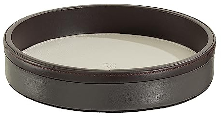 DuDu Rundes Leder-Tablett für den Eingangsbereich, kleines 16cm großes Tablett in Buntem Design, Deko-Objekt für Zuhause Anthrazit