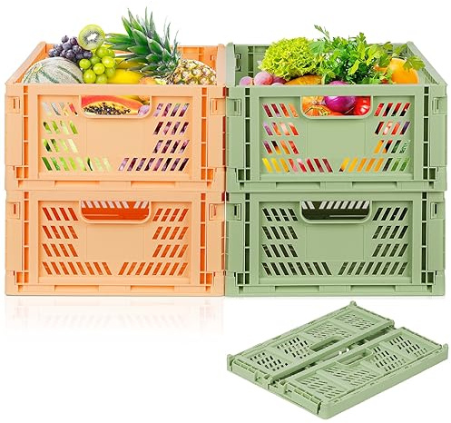 4 stabile Faltboxen aus Kunststoff, Klappkorb, Aufbewahrungskorb, Stapelbare Transportboxen für Küche, Schlafzimmer, Office