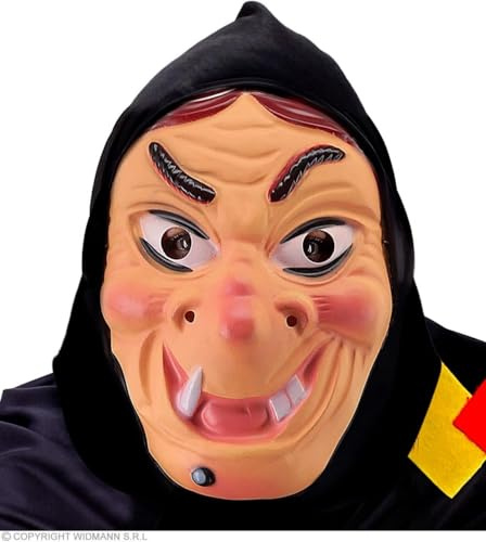 W WIDMANN MILANO Party Fashion - Gesichtsmaske Hexe mit Kopftuch, aus Plastik, für Karneval, Halloween & Mottopartys