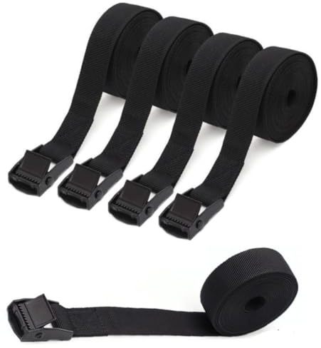 FTXanty 4 Pcs Correas de Amarre 25mm 2m Eslingas de Amarre Correa de Fijación Negro con Trinquete hasta 250 KG Correas Tensoras con Cierre de Abrazadera para Portabicicletas Coche Moto Carga