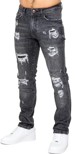 989Zé ENZO Mens Jeans Distressed Casual Straight Regular Fit Ripped Denim Trousers Pants MJ9 Jeans Grey 30