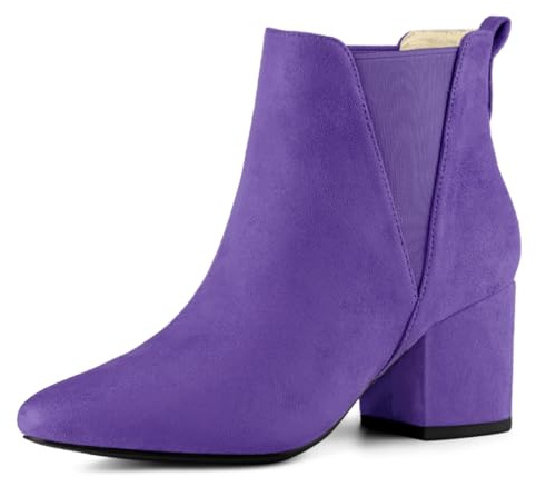 Allegra K Bottes Chelsea à Bout Pointu et Talon compensé pour Femme Violet foncé 36