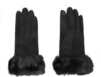 QUEEN HELENA Winterhandschuhe aus Wildleder mit weichem Fell, warm, elegant, für Damen G03-1