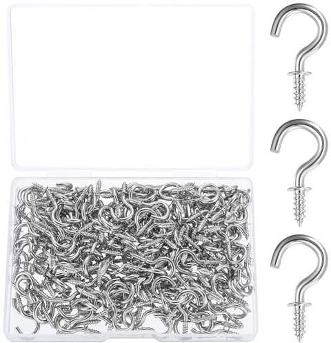200 Pcs Ganchos de Tornillo, Ganchos de Rosca Pequeños, Mini Ganchos de Techo, Gancho de Tornillos, Alcayatas Pared para Colgar Tazas Luces Plantas Decoraciones Jardín Cocina Baño (Plateado)
