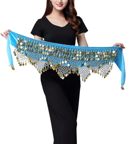 Women Belly Dance Hip Scarf with 328 Coins, Velvet Belly Dance Belt with Coin Tassel, Belly Dancing Hip Scarf Wrap Skirt for Stage Performance, Belly Dancer Costumes for Yoga, Belly Dance, Zumba
