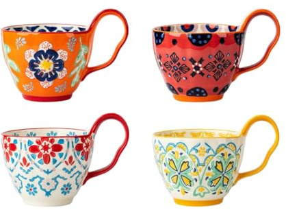 CAPIJIONG Taza de café de cerámica pintada a mano de 550 ml, 4 juegos