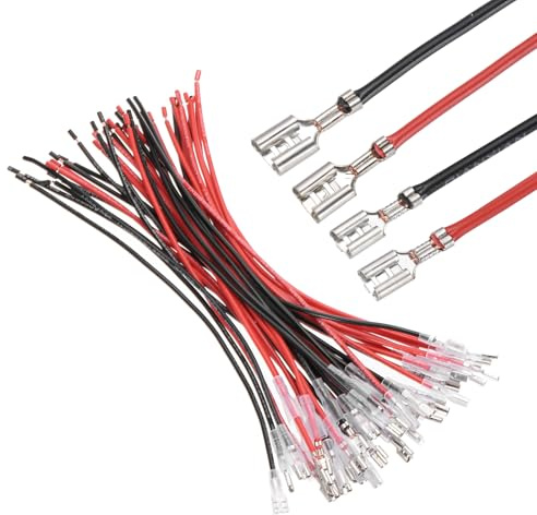 sourcing map 40Pcs Female Spade Crimp Terminal with Insulating Sleeve 2.8mm and 4.8mm, Female Spade Quick Connector Assortment Kit with 20cm Wires, Flame Retardant Cover
