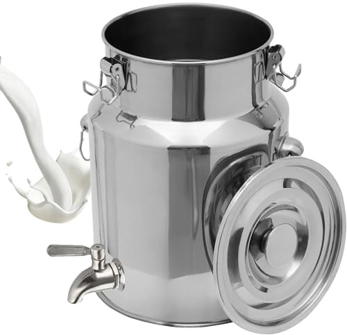 Adima 5L/9L/14L/18L Secchio Bricco per latte in acciaio inox Brocca di Latte con Rubinetto Brocca D'acqua Secchio Di Vino con Coperchio Sigillato,5L