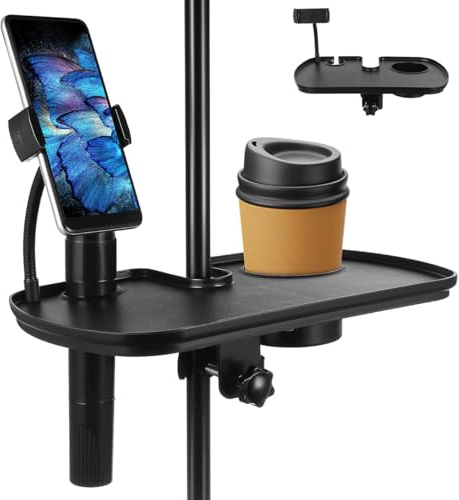 EXQUIMEUBLE Bandeja Para Soporte De Micrófono Abrazadera De Escritorio Negra, Soporte Para Tarjeta De Sonido y Vaso, Ahorro De Espacio Para Estudio y Transmisión