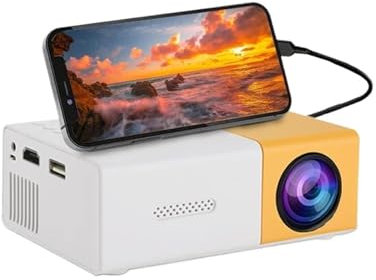 KKENZA Proyector portátil de Alta definición YG300 Compacto, Mini y Alimentado por batería Externa. Proyector móvil y práctico.(Bright Yellow,UK Plug)