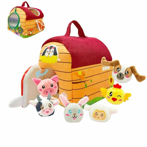 JOYVOVO Baby Spielzeug 6-12 Monate, Entwicklungsbox mit Bauernhoftieren, Rassel & Spiegel, Sensorisches Montessori Spielzeug, Kinder Lernspiele & Motorikspielzeug als Ostergeschenk für 1 2 3 Jahre