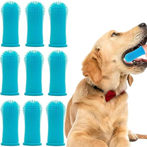 10-pack hund fingertandborste, hund och katt tandborste, 360º silikon valpar tandborste, hundar katter tandrengöring tandvård (blå)