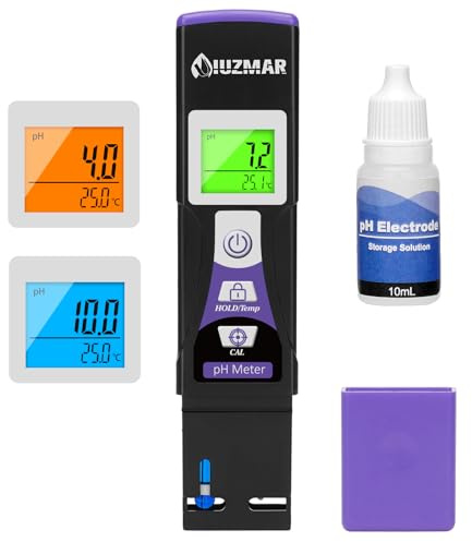 UIUZMAR Wasser pH Tester, Digitales pH Wert Messgerät mit pH Teststreifen Farbdisplay für Pool, Hydroponik, Aquarien, Messung des pH Werts von Trinkwasser, Schwimmbäder, Whirlpools, Jacuzzis