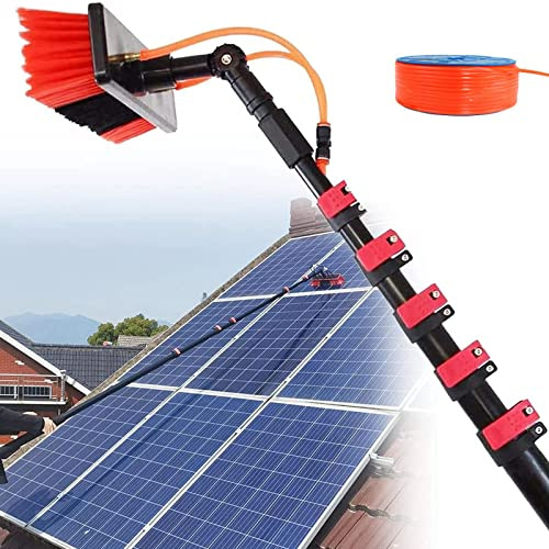 DUANHOZ 3.6-10.8M Telescopic Cleaning Brush Water Fed for Solar Panels Window Cleaning Pole Hose Fed Multi-angle Telescopic Extension Pole Cleaning Kit (6M)
