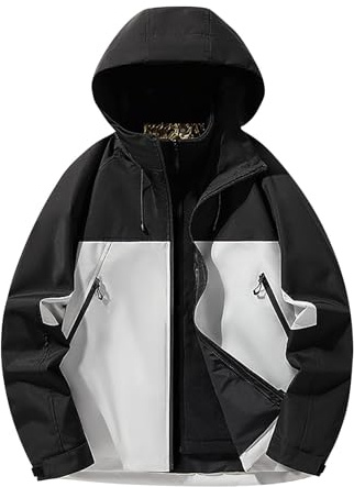 Mrat Men's Waterproof Jacket 3 in 1 Fleece Windbreaker Outdoor Coats Hiking Camping Cycling Overcoats Long Sleeve Zip Up Rain Jackets with Pockets Breathable Solid Color Windproof Trench Coat Uk 8-18