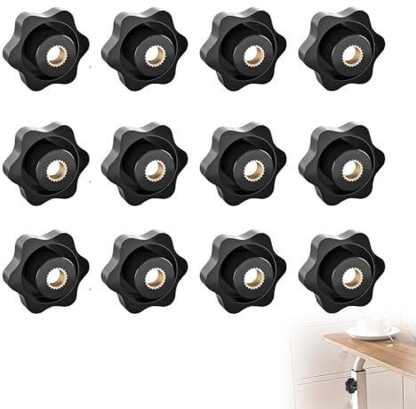 12 Piezas Tuerca Moleteada Negra M6, Pomo de apriete Tuerca con Mango en Estrella Perilla de Sujeción de Rosca Moleteada Tornillo de Sujeción Estrella Perilla para Lndustria Mecánica Muebles