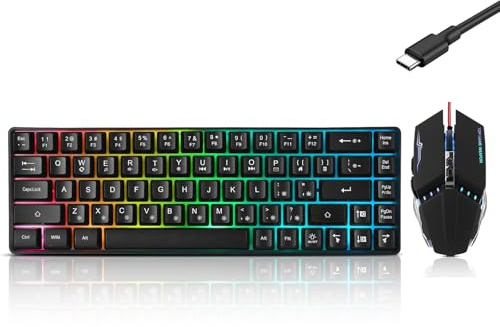 Guiheng Wired 60% Gaming Keyboard and Mouse Combo, Ultra-Compact 61 Keys RGB Backlit Mini Keyboard, Lightweight 3200 DPI Optical Mouse, Gaming Set for Windows, PC, MAC, PS5, Xbox Gamer (Black)