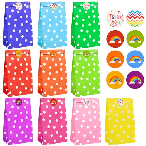 Aurinovellia 20 Piezas Bolsas de Papel Kraft, Bolsas Chuches Cumpleaños con 36 Pegatinas, Bolsa Dulce de Regalo, para Envolver Regalos, Regalos, Celebración, Boda, Fiesta (Multicolor)