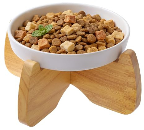 GUWINA Gamelle Surélevée Céramique 16 cm pour Chats avec Support (1 Pièce) | Bols Peu Profonds pour Croquettes et Pâtée, pour Croquettes et Pâtée, Lavable au Lave-Vaisselle