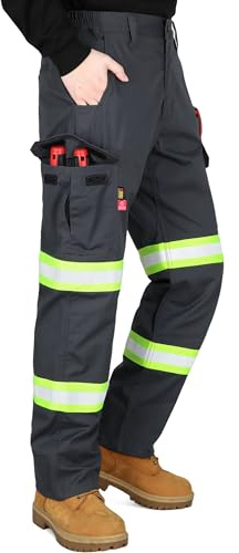 BOCOMAL Men's FR Pant High Visibility Cargo Pockets Relax Fit 7oz Rip-Stop Flame Resistant Reflective Work Pants