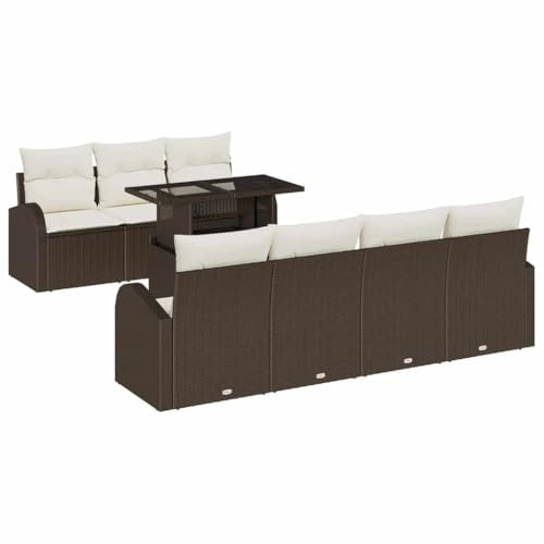 Foknhdi 8-Teil Gartensofa Set Braun Poly-Rattan Modular 234x179x85 cm mit Stauraum Robustes Gartenlounge Outdoor Möbel für Terrasse Balkon Sonneninsel